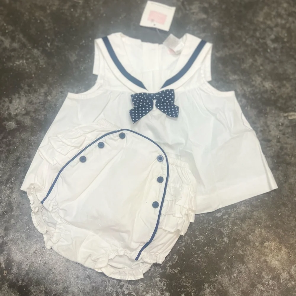 White and Blue Nautical Diaper Cover
